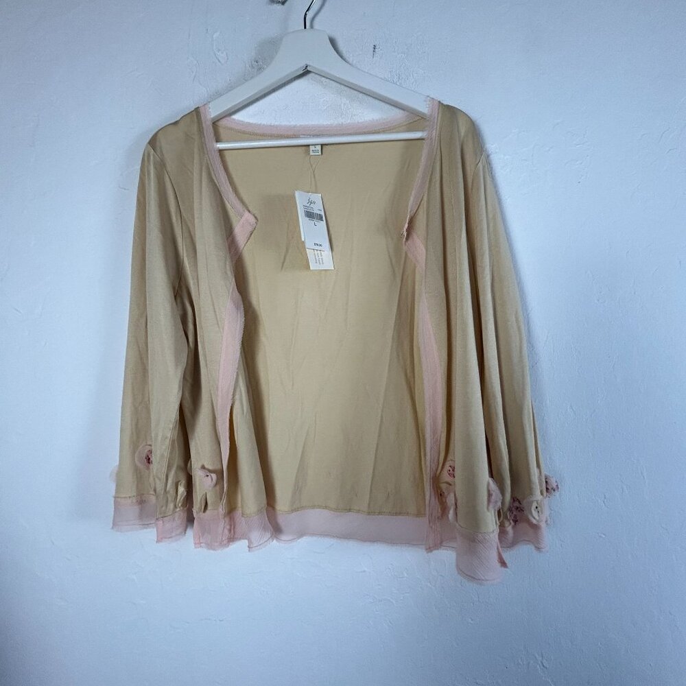 J.Jill Womens Embellishments Open-Front Cardigan Sweater Large Tan/Pink New $78